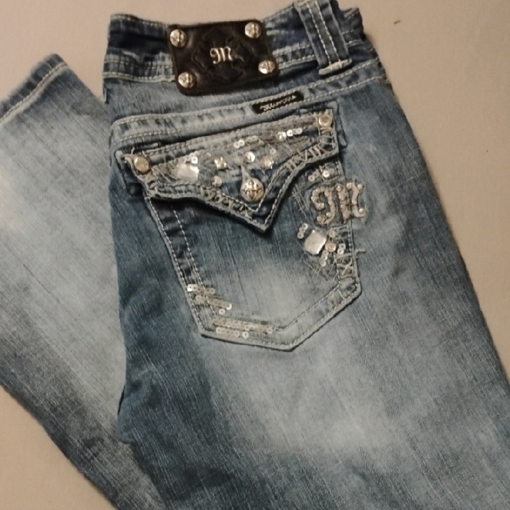 Miss Me Blue Boot Cut Jeans with Sequin Details